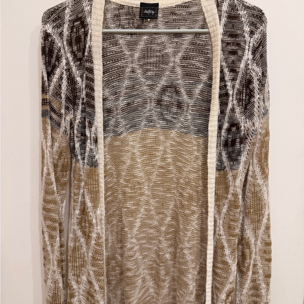Daytrip Open-Front Lightweight Cardigan in Brown, Cream, and Gray